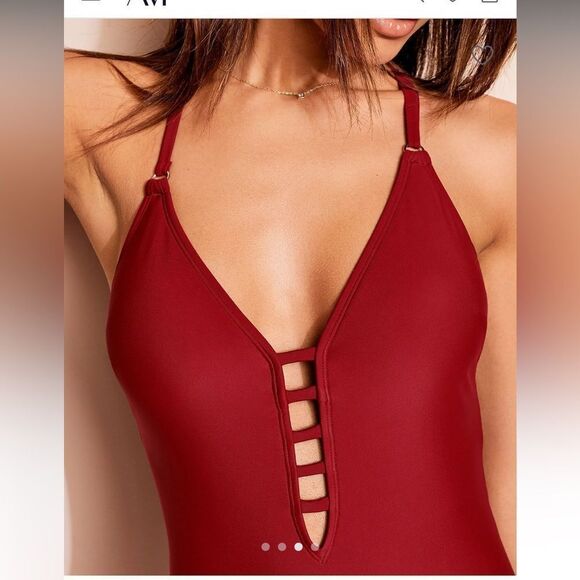 Red Adore Me Jade Unlined Dark Red One Piece Swim Suit with Low back Large NWT - Picture 3 of 13